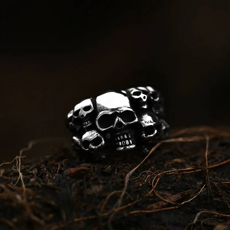 Multi-Skull Biker Ring - Stainless Steel Gothic Punk Statement Jewelry