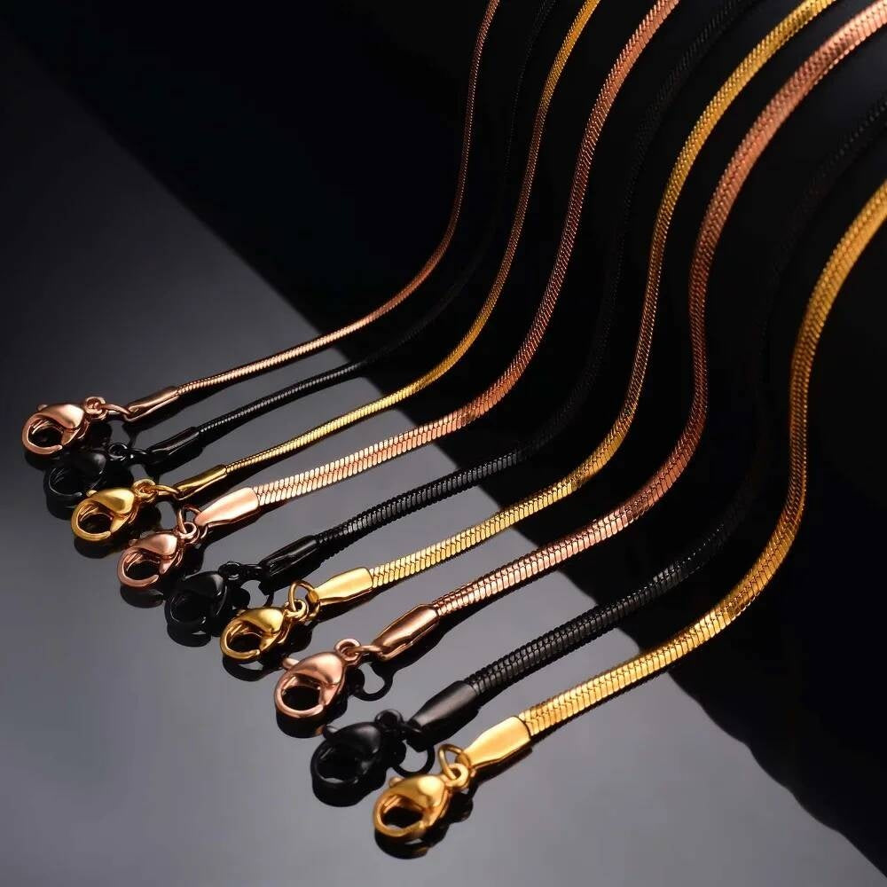 1 piece Width 1.5mm/2mm/2.5mm Chain Men Women Stainless Steel Flat Snake Necklace Wholesale Jewelry
