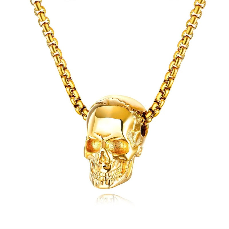 Skull Pendant Necklace – Gothic, Edgy, Stainless Steel Skull Design Gold