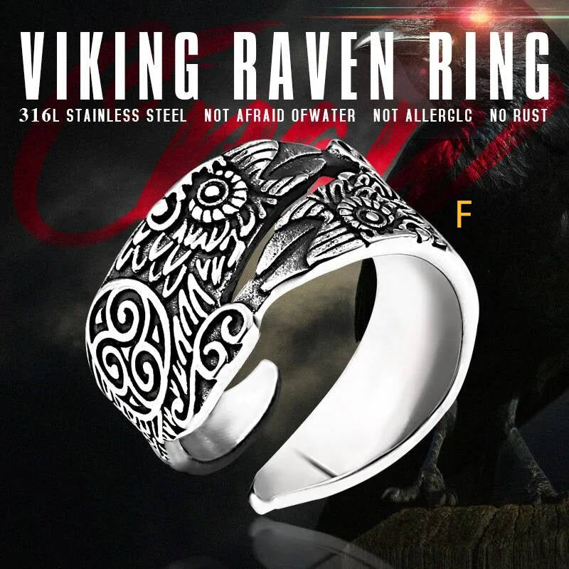 Odin Raven & Wolf Totem Ring – 316L Stainless Steel Norse Amulet Set