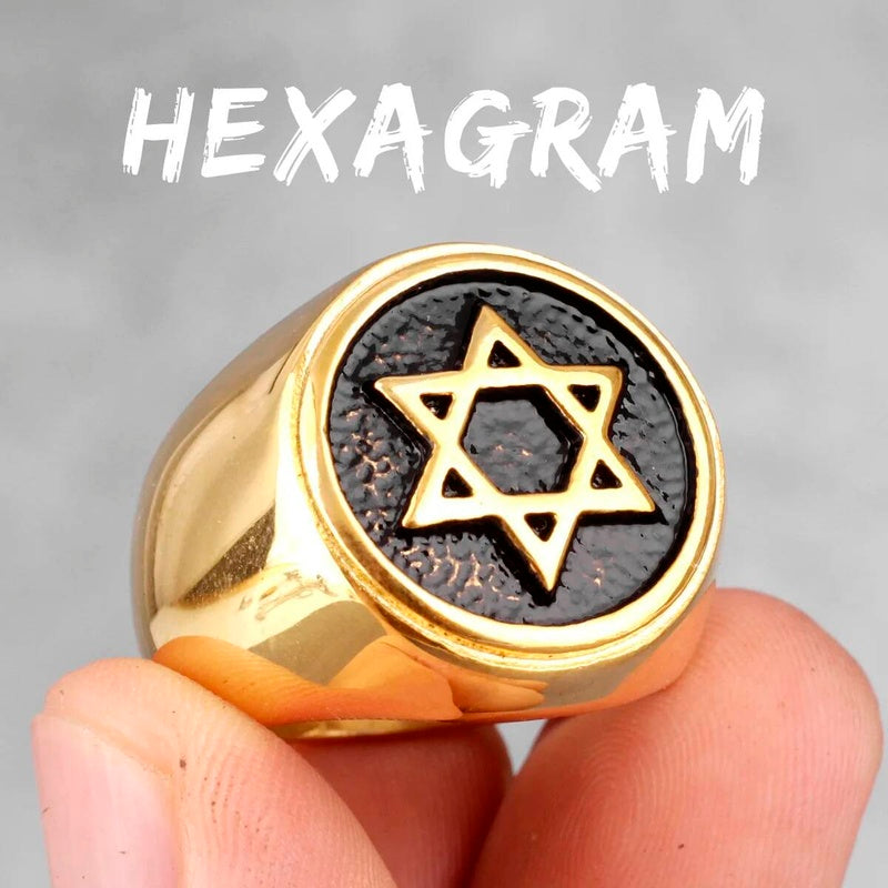 Star of David Ring 316L Stainless Steel Punk Biker Jewelry for Men