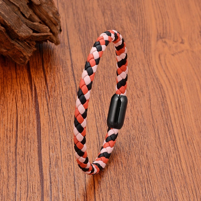 Black Braided Leather Bracelet with Green Jade Beads - Stylish Multi-Layer Magnetic Clasp Jewelry for Casual Wear and Gifts Style B-Black