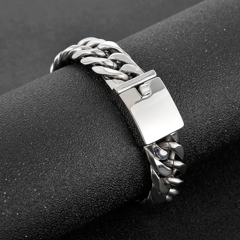 Personality Engraved Name Skull Bone Bracelet Men 316L Stainless Steel Jewelry Gift