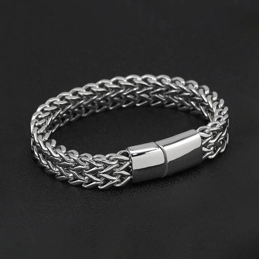 316L Stainless Steel Woven Chain Bracelet – Heavy Duty Magnetic Clasp Men’s Bangle