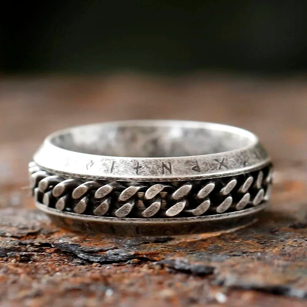 Rotating Rune Chain Ring – 8 mm Titanium Steel Viking Fidget Spinner Band