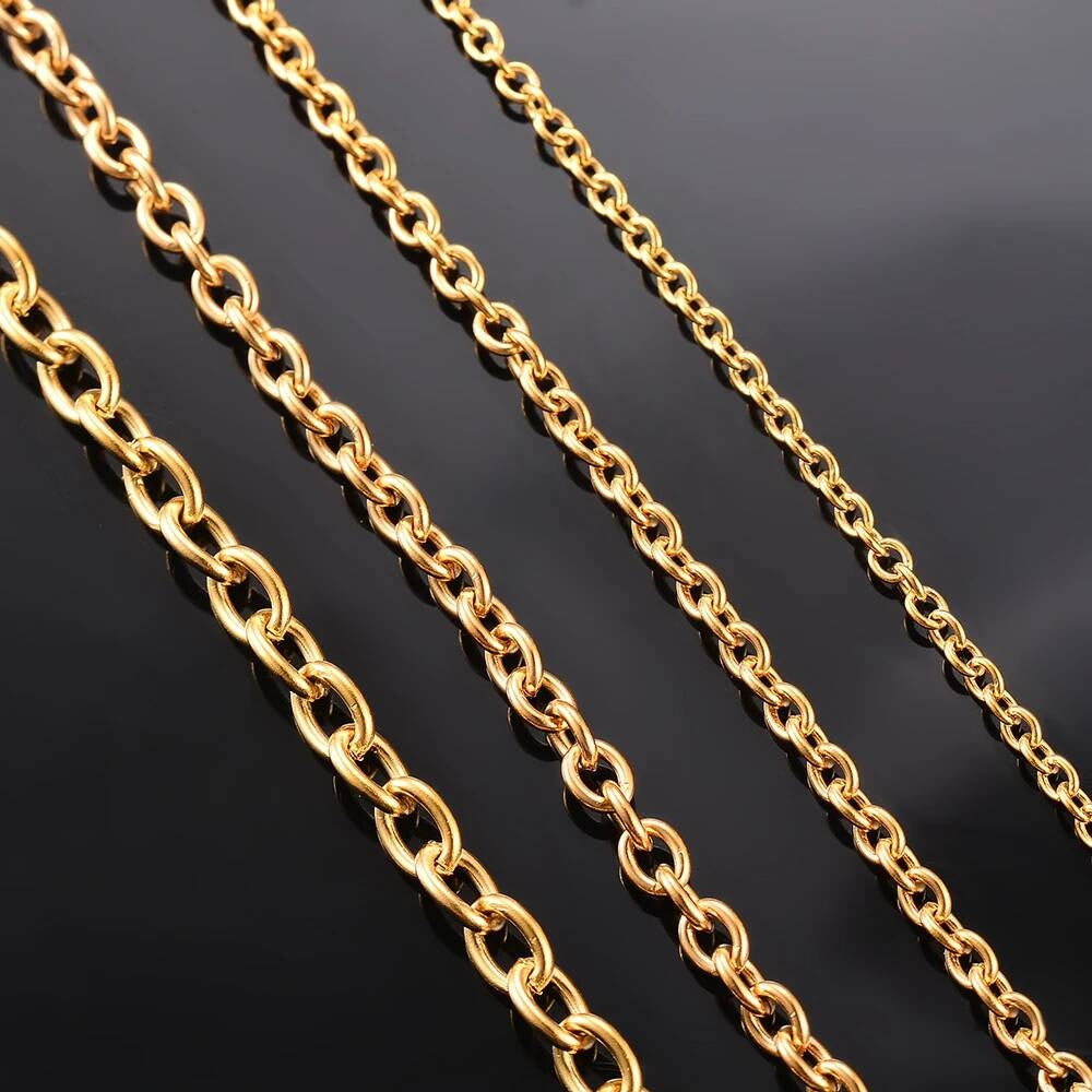 1Pc Width 2.5mm-5mm Gold Color Stainless Steel Round O Shape Chain For Women Men DIY Jewelry Making Bracelet Necklace