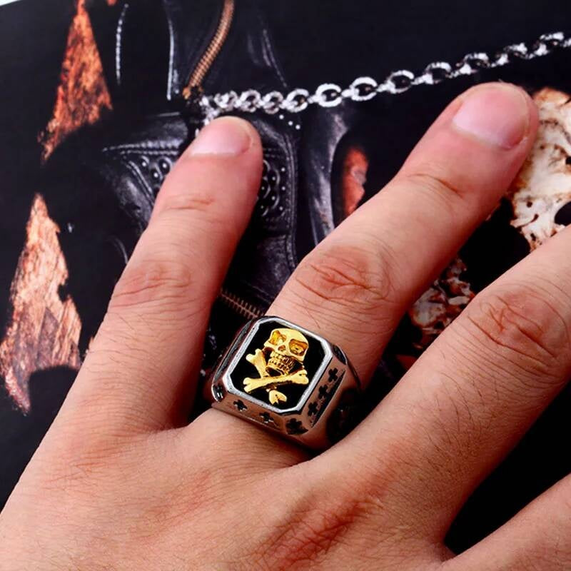 316L Stainless Steel Skull Crossbones Ring Gothic Punk Biker Jewelry