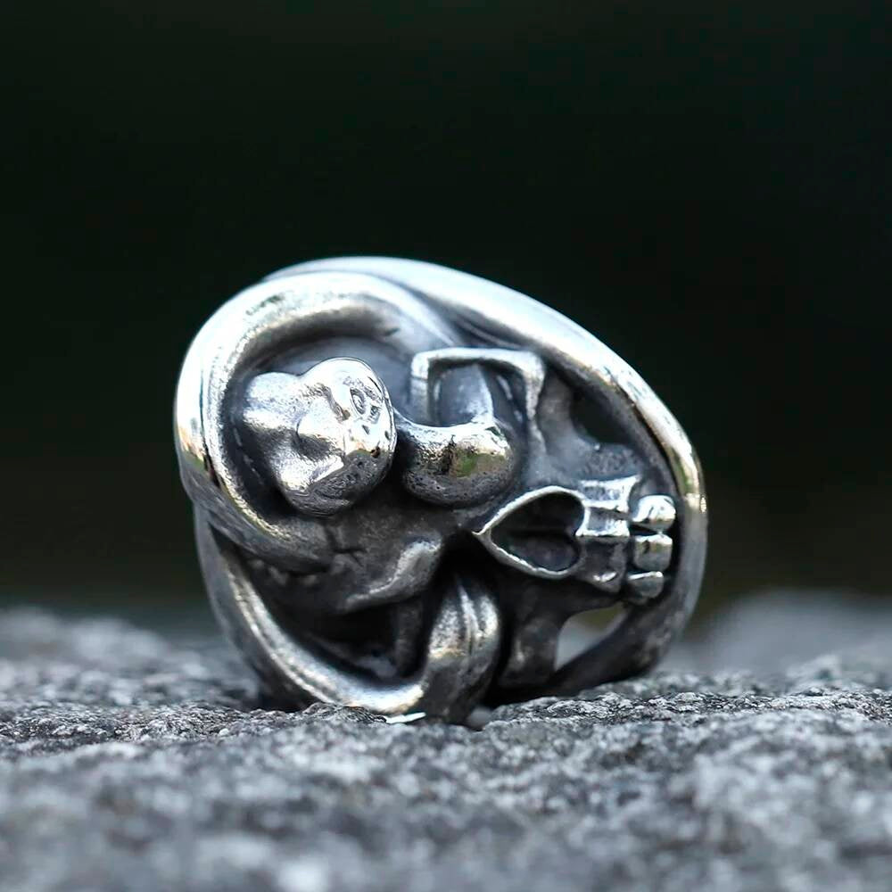 Snake Caarium Skull Ring - Gothic Stainless Steel Biker Punk Jewelry