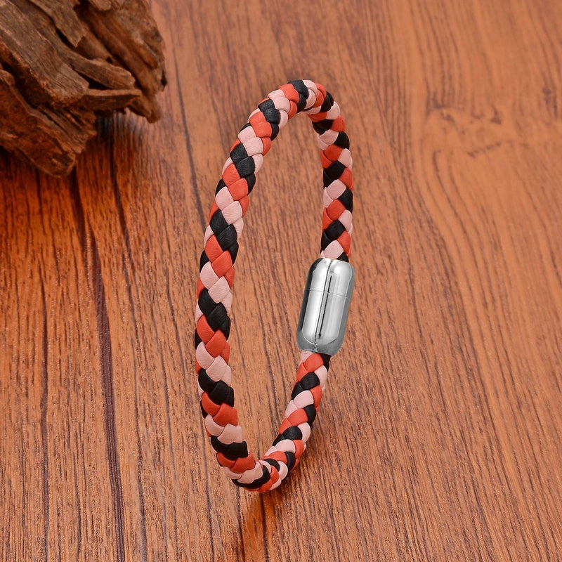 Black Braided Leather Bracelet with Green Jade Beads - Stylish Multi-Layer Magnetic Clasp Jewelry for Casual Wear and Gifts Style B-White