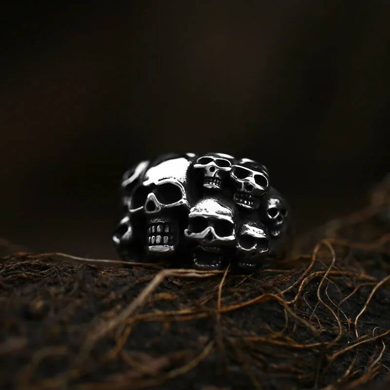 Multi-Skull Biker Ring - Stainless Steel Gothic Punk Statement Jewelry