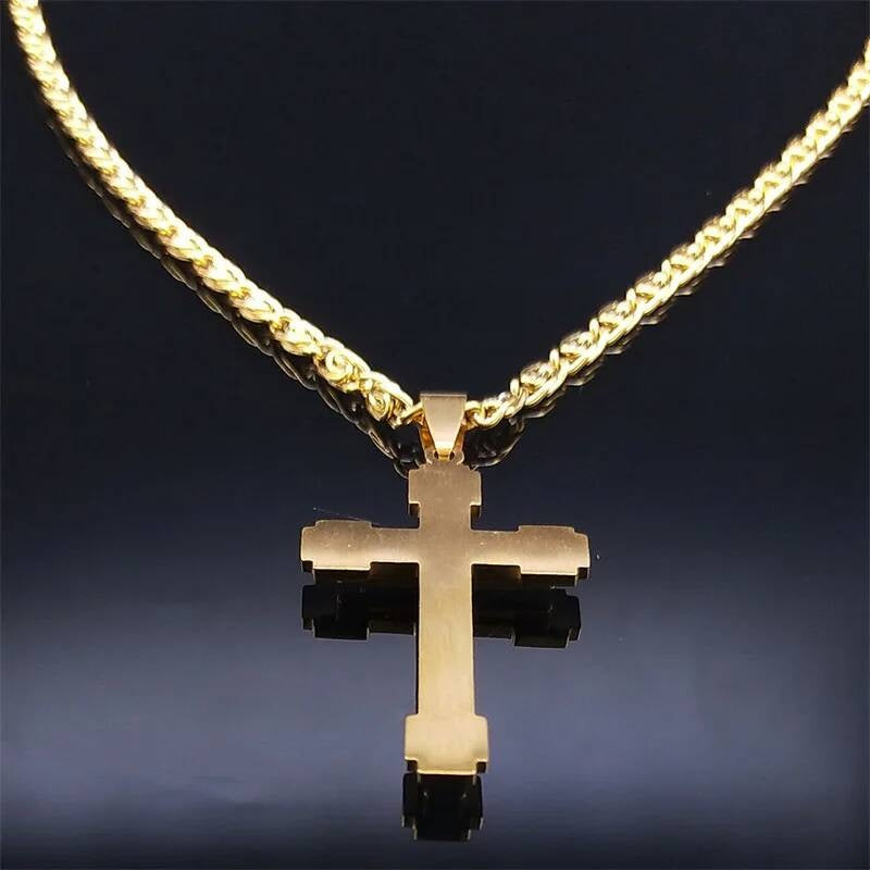 316L Stainless Steel Cross Chain Necklace Pendant For Men Zircon Jewelry Accessories Male