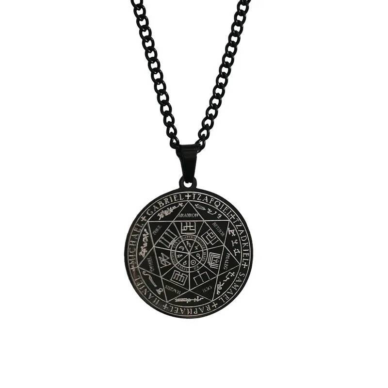 Hells Angels Stainless Steel Coin Necklace For Men Solomon Talisman Pendant Accessories Black Color 60cm