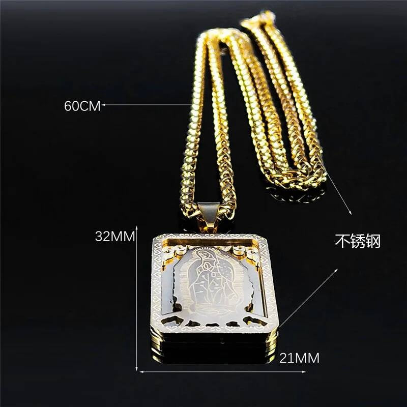 316L Stainless Steel Virgin Mary Medal Protect Necklace Pendant For Men Religion Rosary Jewelry Accessories