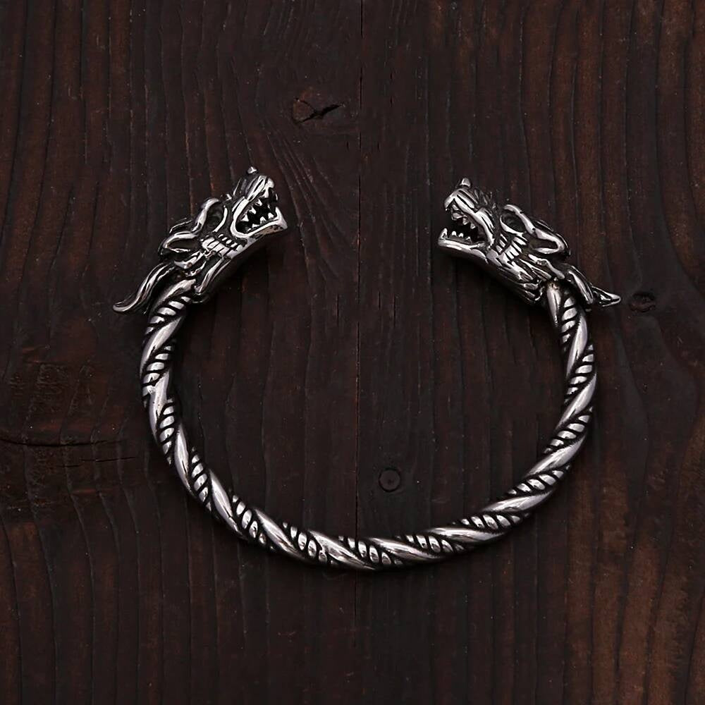 Viking Dragon Head Torque Bracelet – Twisted Stainless Steel Cuff