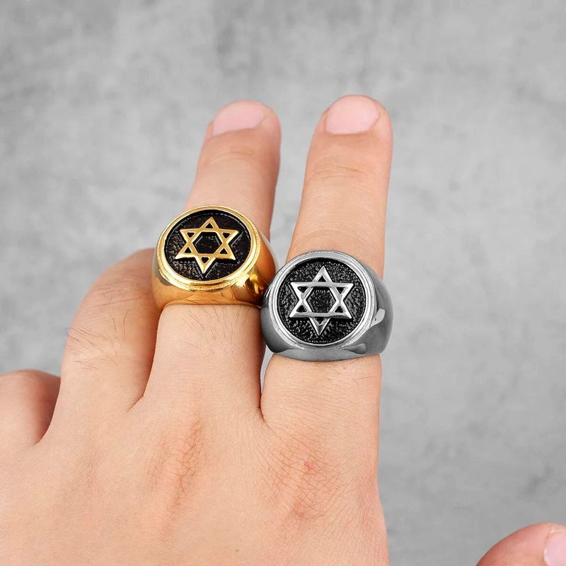Star of David Ring 316L Stainless Steel Punk Biker Jewelry for Men