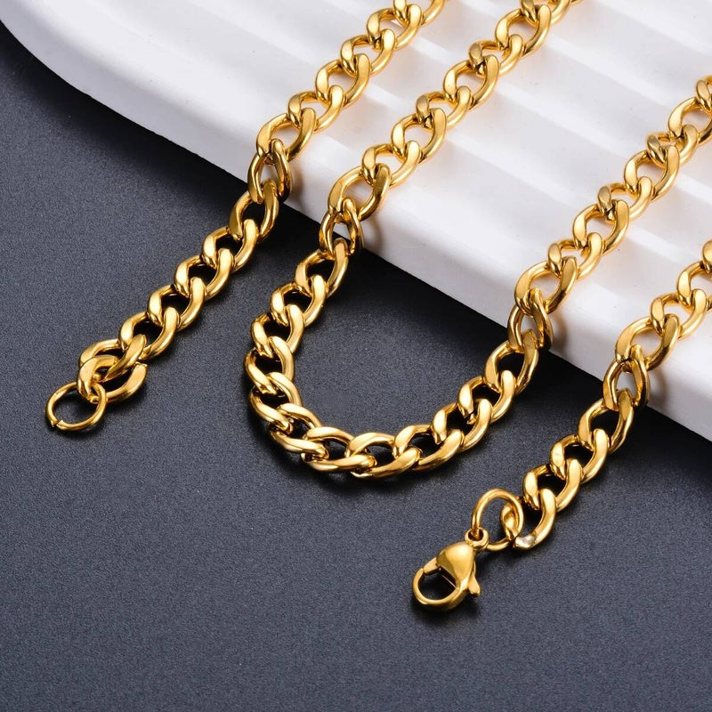 1 piece Stainless Steel Cuban Curb Necklace 3mm-9.5mm Curban Link Chain for Men Women Length 21cm-75cm