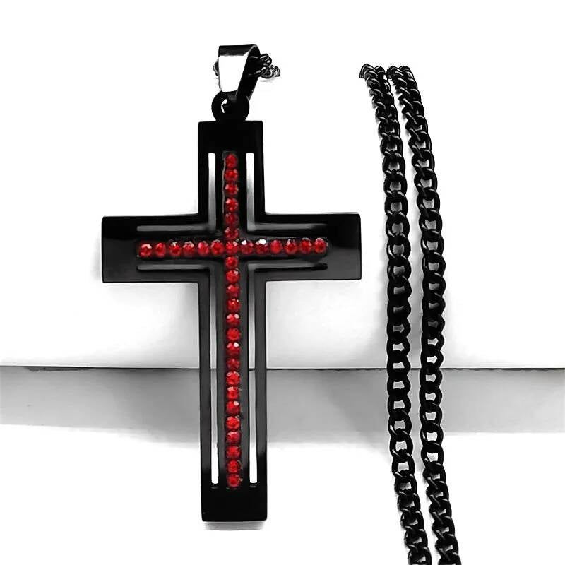 Goth Black Cross 316L Stainless Steel Pendant Chain Necklace For Men Women Jewelry Accessories 3