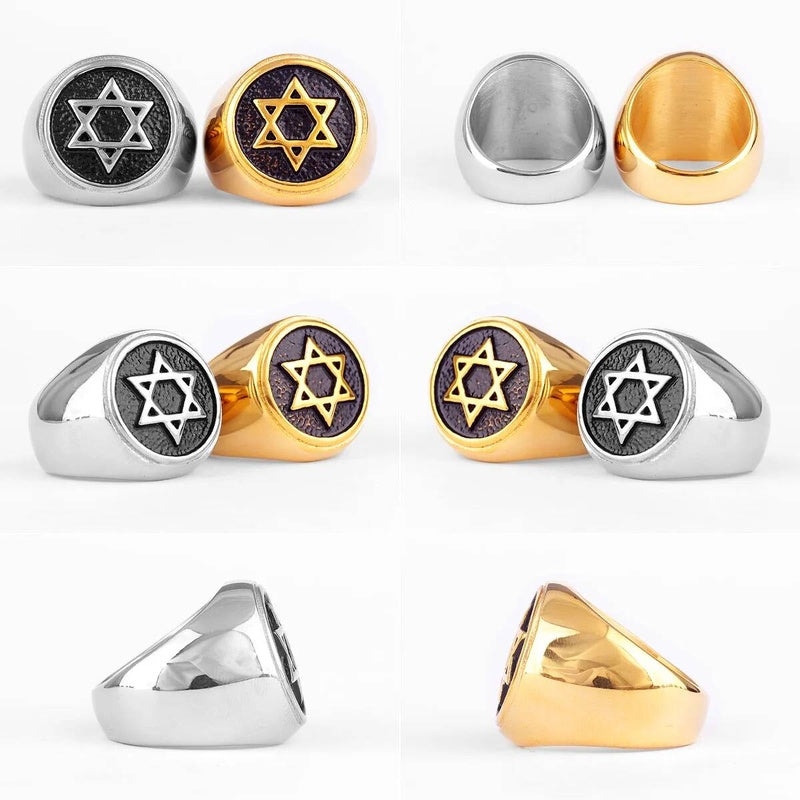 Star of David Ring 316L Stainless Steel Punk Biker Jewelry for Men