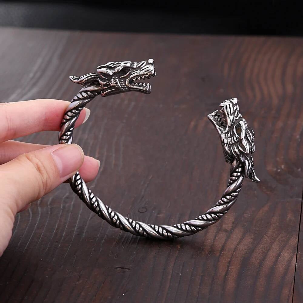 Viking Dragon Head Torque Bracelet – Twisted Stainless Steel Cuff