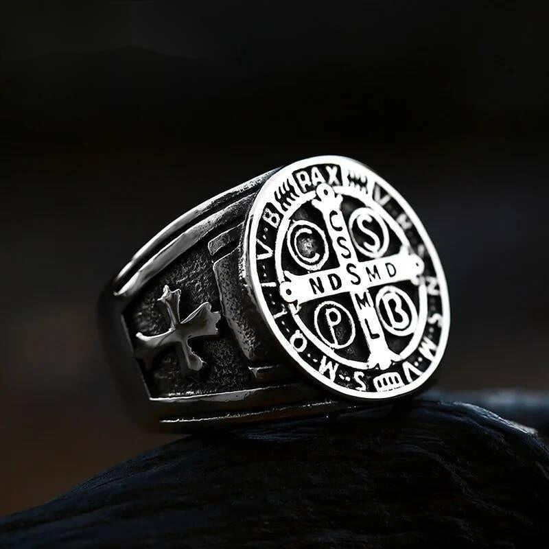 316L Stainless Steel St. Benedict Cross Ring Vintage Religious Band