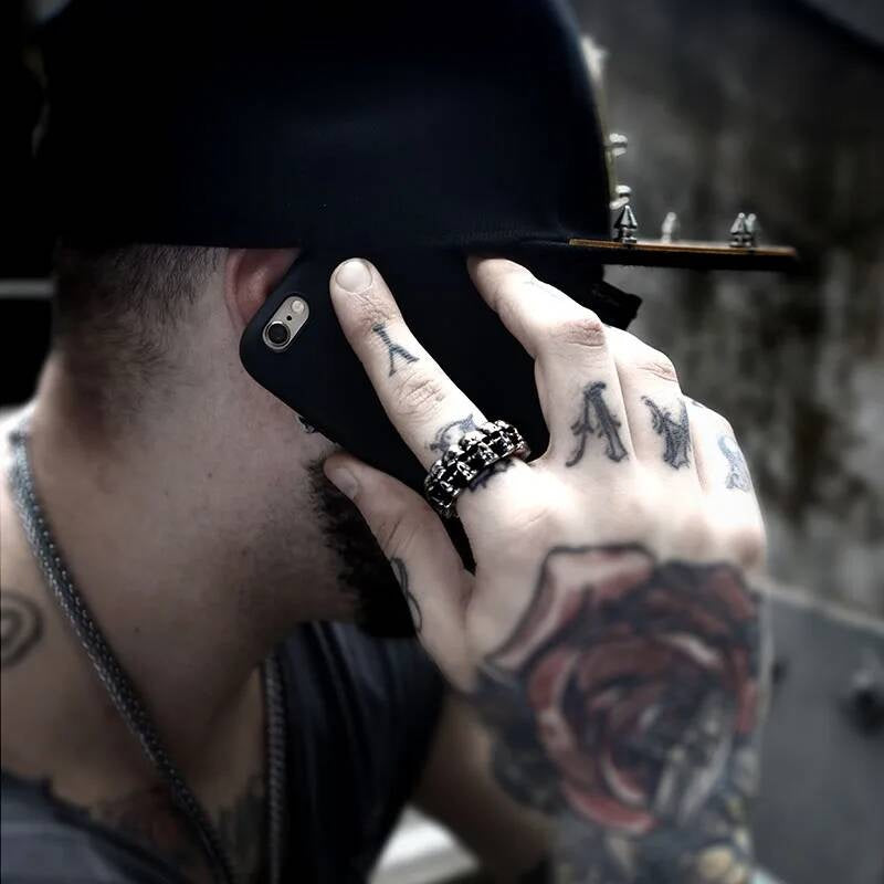 Skull Band Ring – Gothic Stainless Steel Biker Jewelry with 3D Skull Design