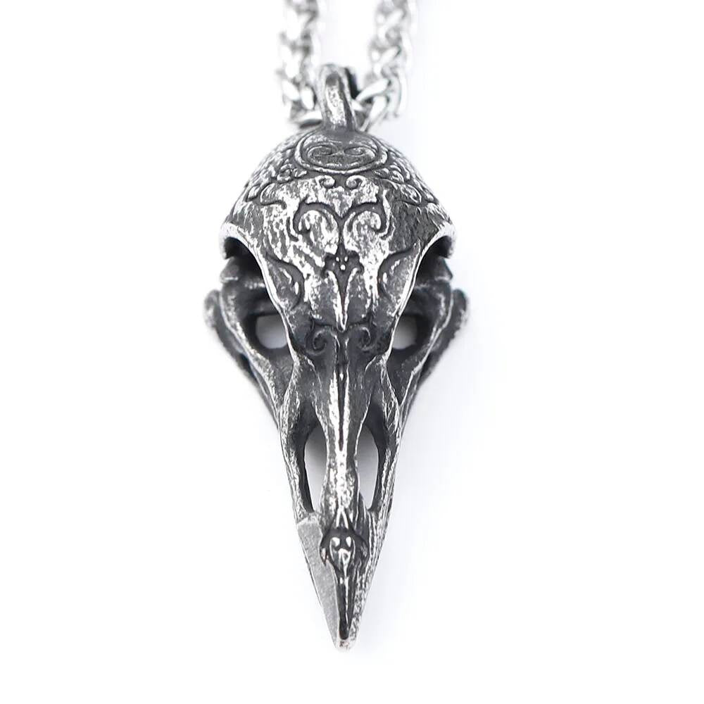 Bird Skull Pendant Necklace, Silver Gothic Jewelry with Intricate Detailing