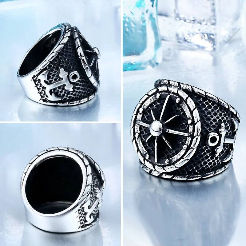 Viking Anchor Ring – 316L Stainless Steel Pirate & Mariner Symbol Band