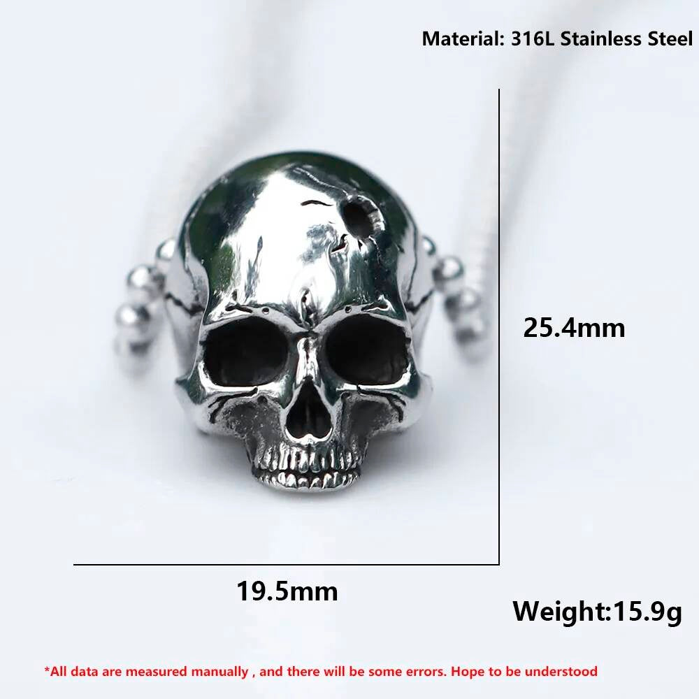 Cracked Skull Pendant Necklace - Gothic Stainless Steel Skull Jewelry with Unique Design