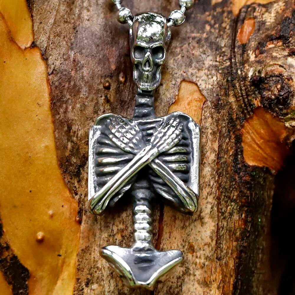 Skeleton Crossbones Skull Pendant Necklace for Men - Gothic Stainless Steel Jewelry