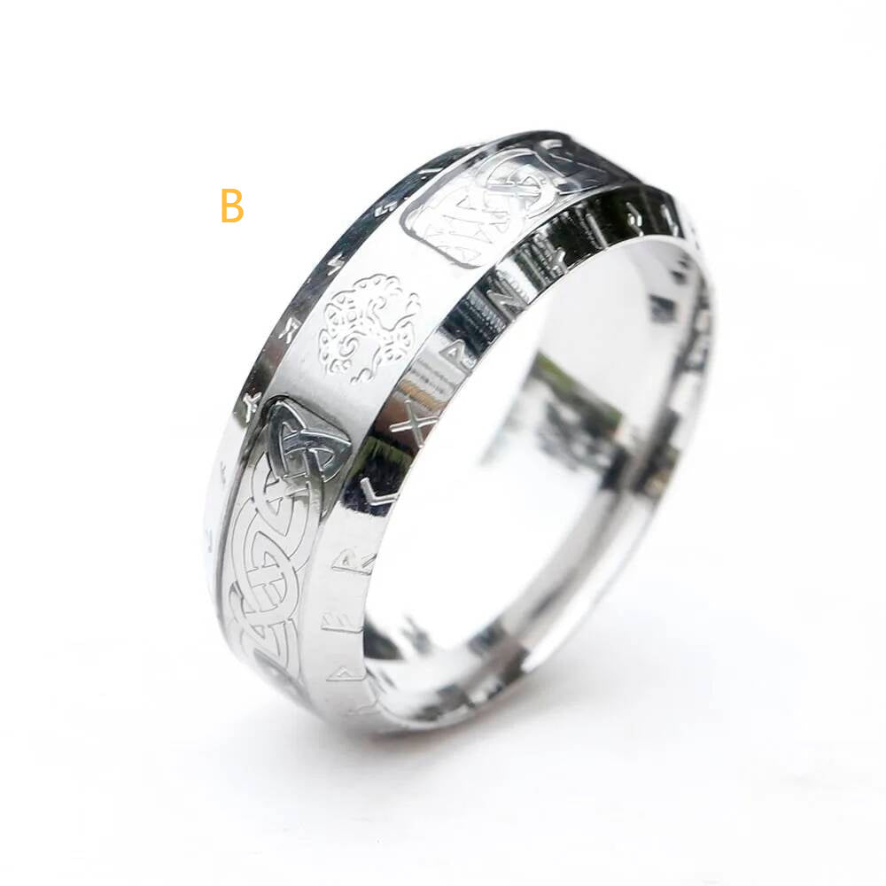 Rune-Enscribed Tree of Life Ring – 316L Stainless Steel Viking Amulet