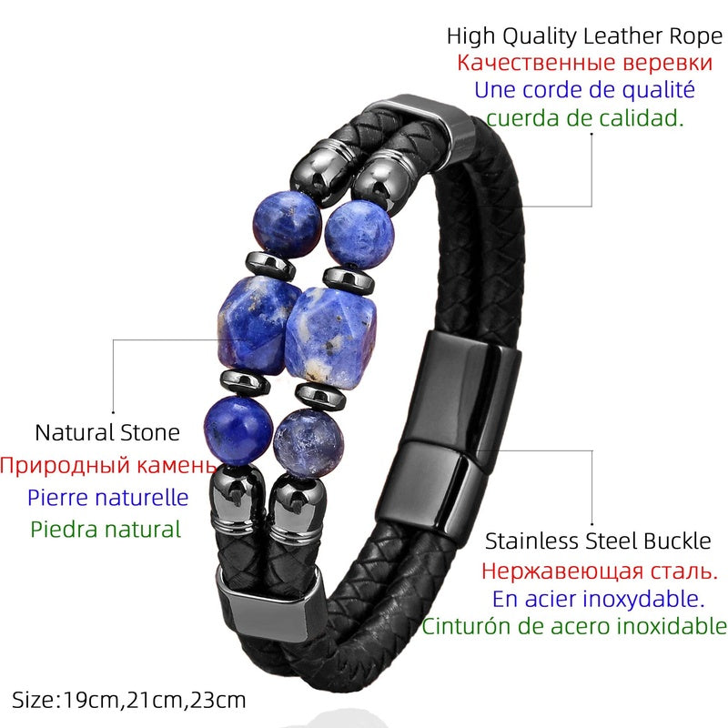 Black Braided Leather Bracelet with Green Jade Beads - Stylish Multi-Layer Magnetic Clasp Jewelry for Casual Wear and Gifts