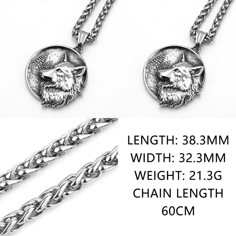 Viking Wolf Necklace Pendant For Men 3D Seal Pattern Jewelry Accessories