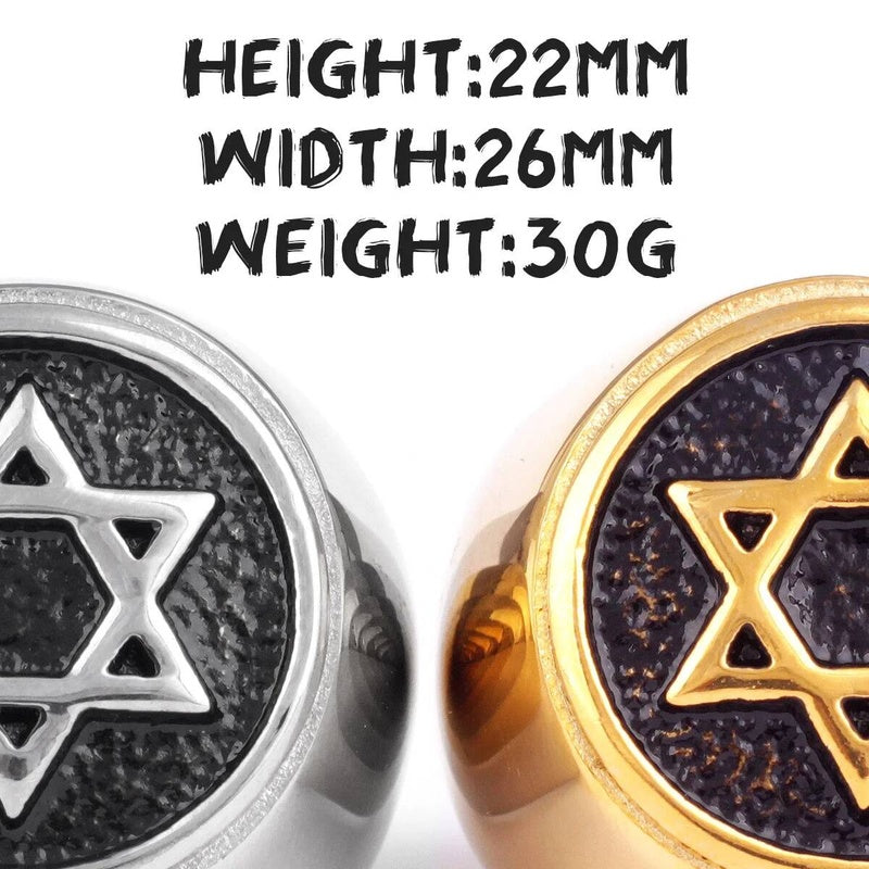 Star of David Ring 316L Stainless Steel Punk Biker Jewelry for Men