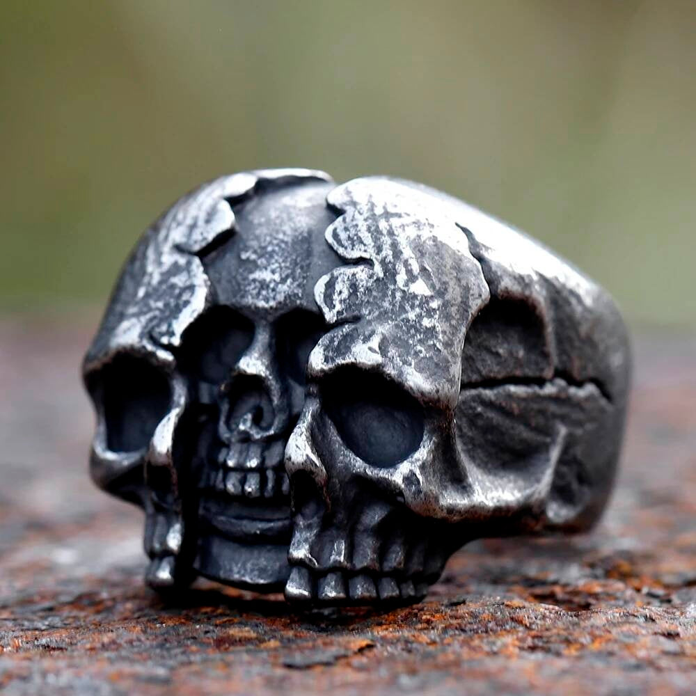 Skull-in-Skull Stainless Steel Ring – 316L Gothic Dual Skull Statement Band