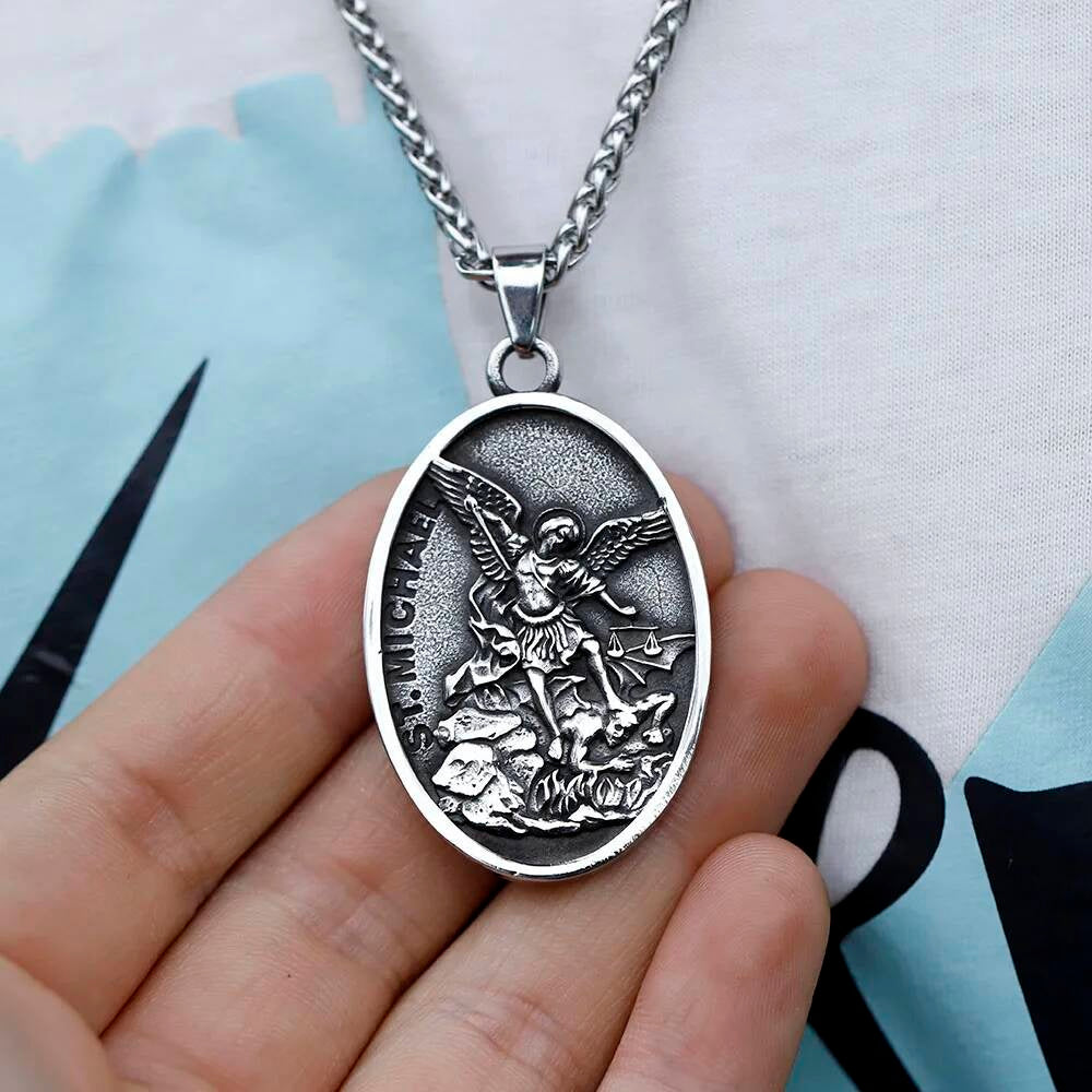 Archangel Michael Pendant Necklace – Powerful Stainless Steel Saint Michael Necklace