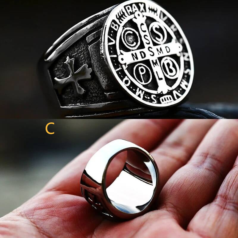 316L Stainless Steel St. Benedict Cross Ring Vintage Religious Band