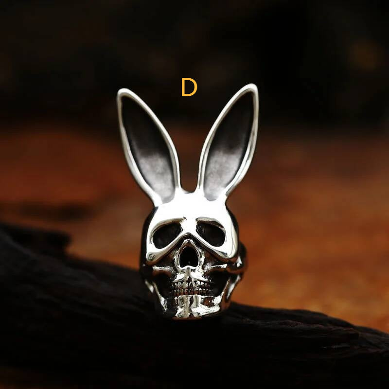 Rabbit Skull Men's Ring - Halloween Gothic Stainless Steel Biker Jewelry D