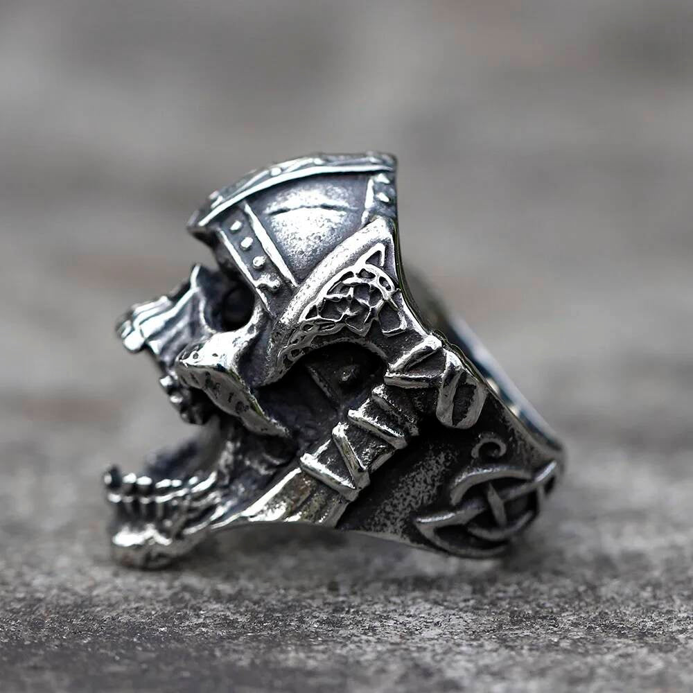 Mahakali Helmet Skull Ring - Gothic Stainless Steel Vintage Punk Jewelry