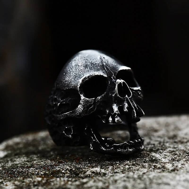 Open Mouth Skull Ring – Gothic Stainless Steel Biker Punk Jewelry Ancient Black color