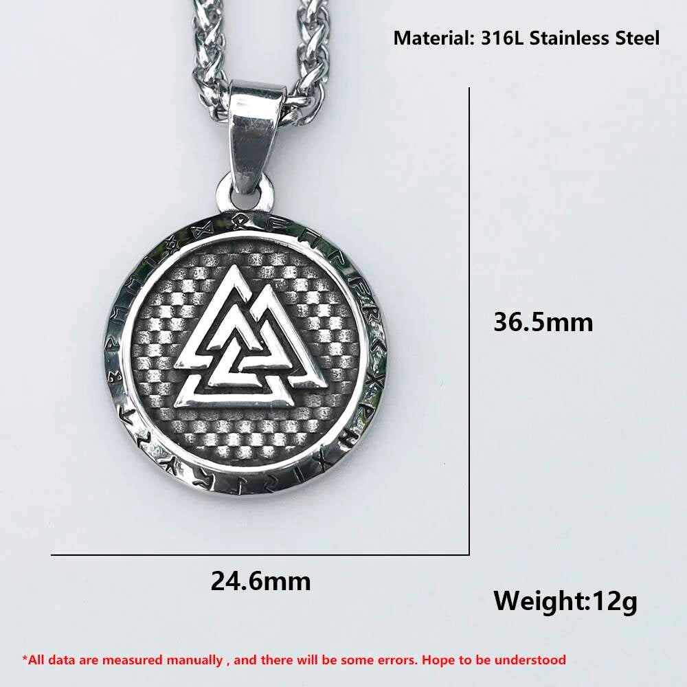 Viking Rune Pendant Necklace - Stainless Steel Norse Symbol Amulet for Men