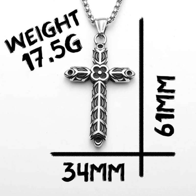 316L Stainless Steel Flower Cross Pendant Necklace for Men