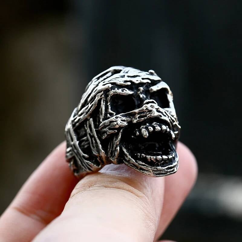 Mummy Skull Ring – 316L Stainless Steel Punk-Biker Statement Band