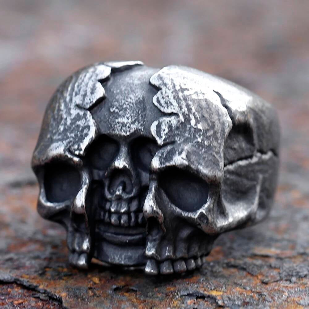 Skull-in-Skull Stainless Steel Ring – 316L Gothic Dual Skull Statement Band As Shown