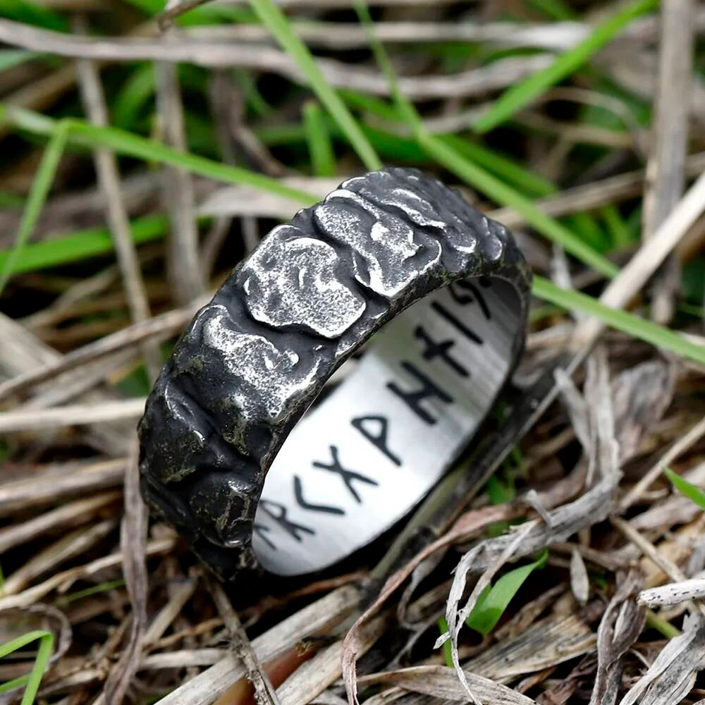 Viking Rune Ring – 316L Stainless Steel Norse Futhark Amulet Band