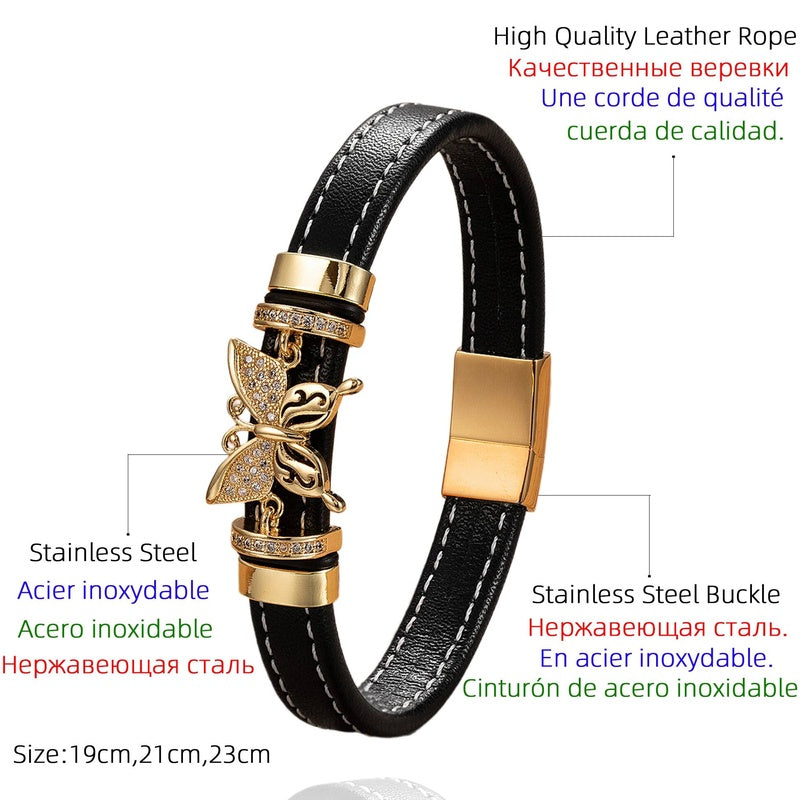 Men's Black Leather Panther Head Bracelet for Bold Gifts