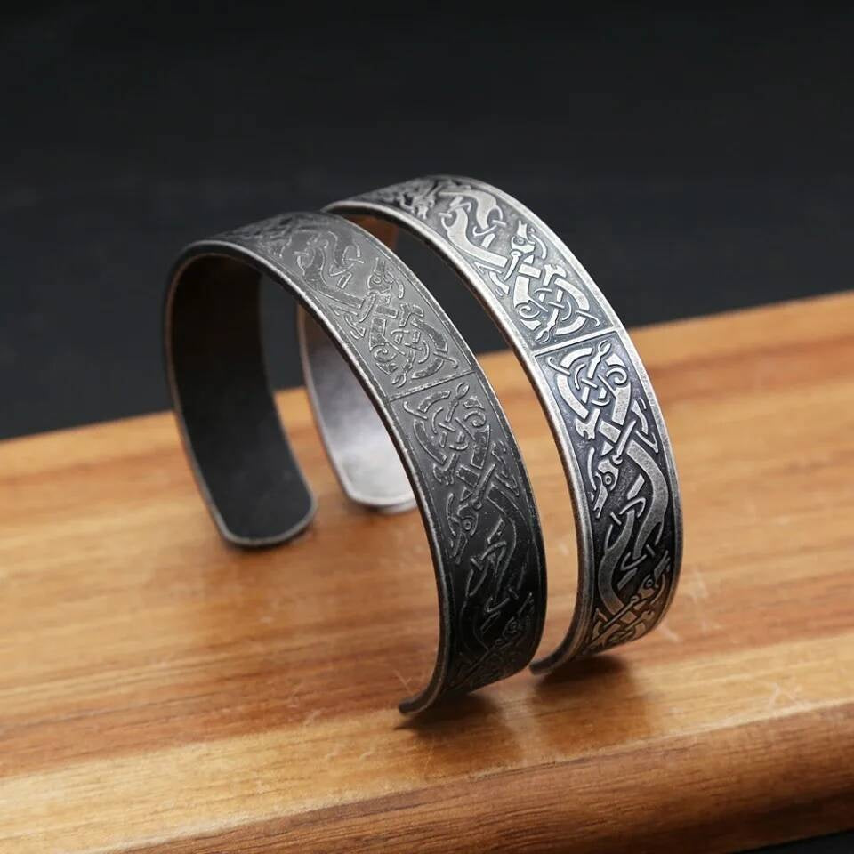 Celtic Dragon Bracelet – Norse Viking Stainless Steel Cuff Bangle