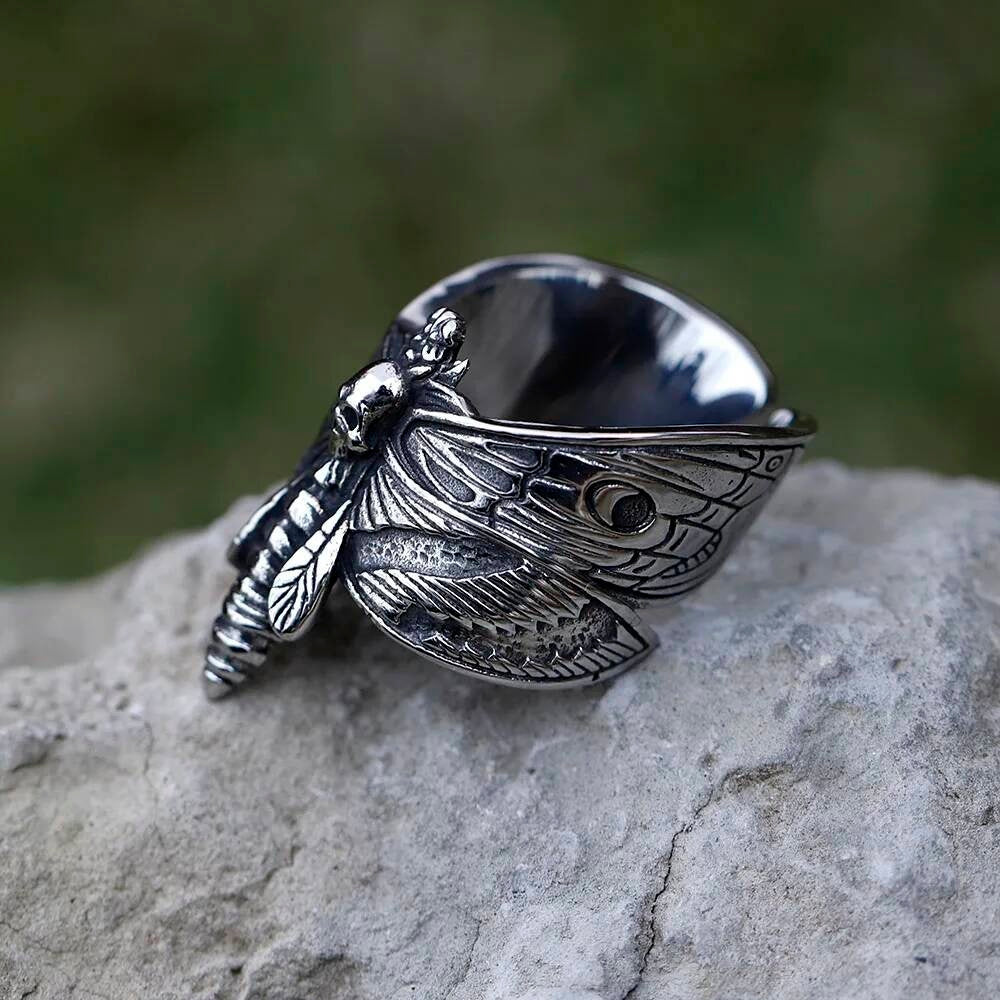 Butterfly Skull Pattern Ring - Gothic Stainless Steel Punk Jewelry