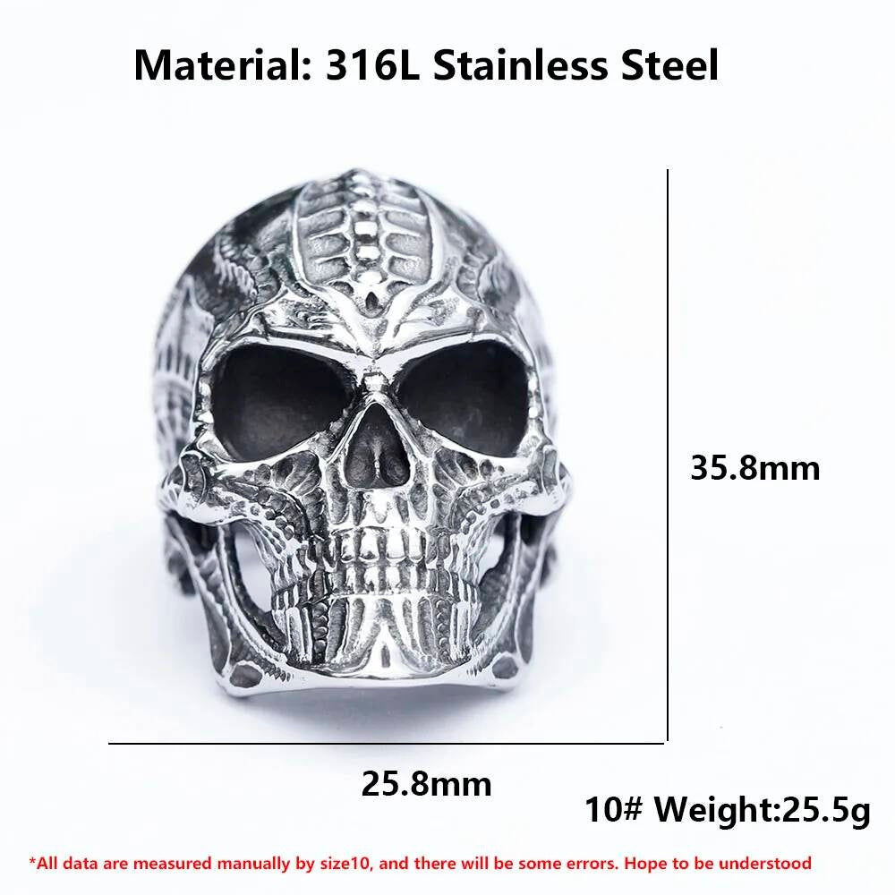 Hand-Carved Rough Skull Ring - Domineering Stainless Steel Biker Jewelry
