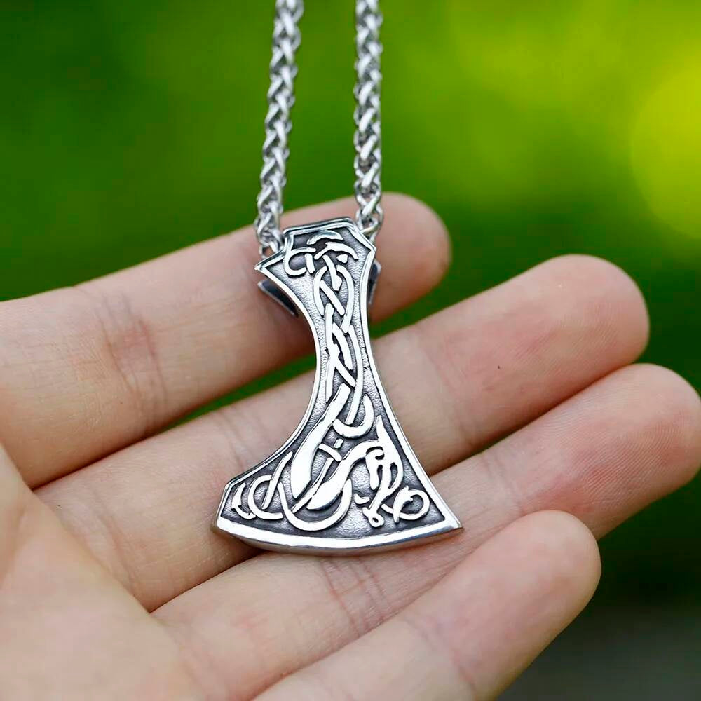 Viking Axe Pendant Necklace – Nordic Stainless Steel Norse Jewelry