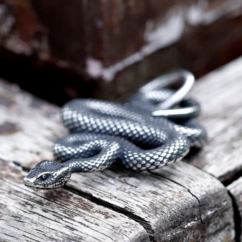 Serpent Snake Pendant Necklace – Stainless Steel Symbol of Power, Rebirth & Protection